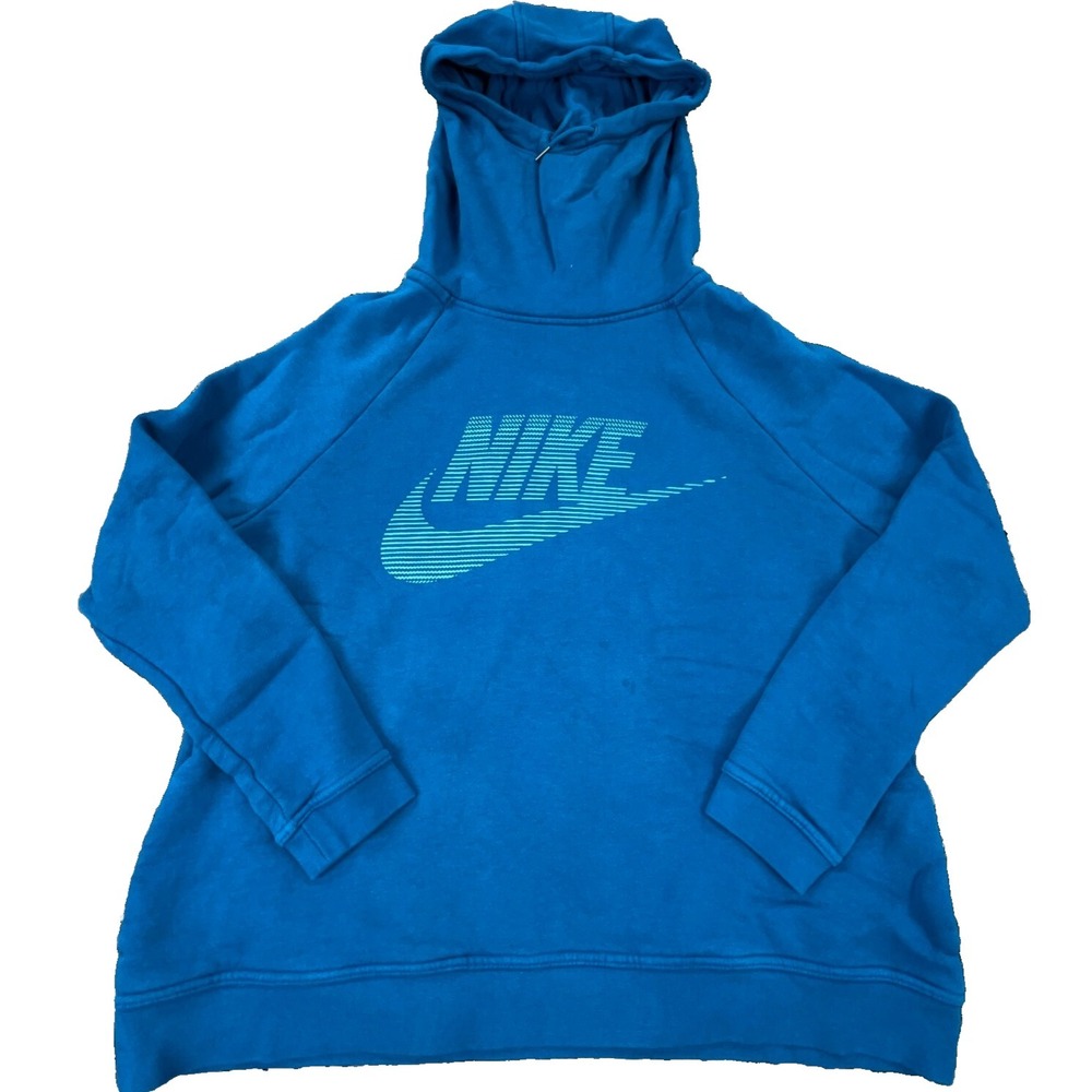 Nike‎ Hoodie Women Large Blue Sweatshirt Sweater Hugh Funnel Turtle Neck A57*
